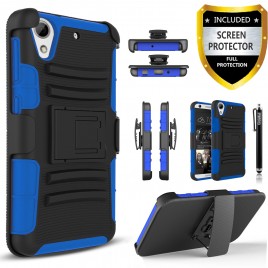 HTC Desire 626, HTC Desire 626s Case, Dual Layers [Combo Holster] Case And Built-In Kickstand Bundled with [Premium Screen Protector] Hybird Shockproof And Circlemalls Stylus Pen (Blue)